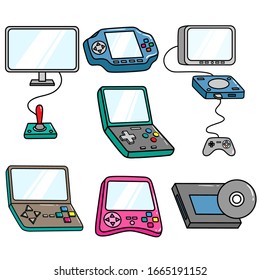 set of colorful video game controller with doodle style