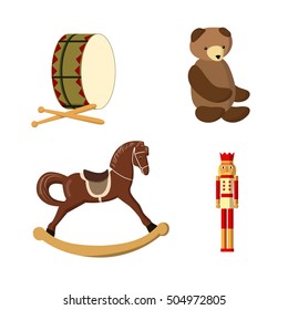 Set of colorful vintage christmas toys for kids. Vector illustration