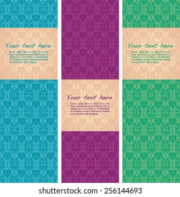 Set of colorful vintage classical pattern vertical banners with space for text
