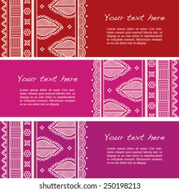 Set of colorful vintage oriental henna style border design horizontal banners with space for text
