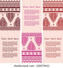 Set of colorful vintage oriental henna style border design vertical banners with space for text