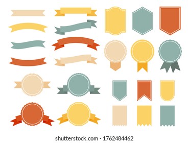 set of colorful vintage ribbons with badges. banners and price tag isolated on white background. vector illustration.