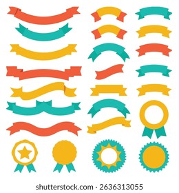 Set of Colorful Vintage Ribbons, Banners, badges, Labels