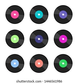 Set of colorful vinyl records. Vector Illustration.