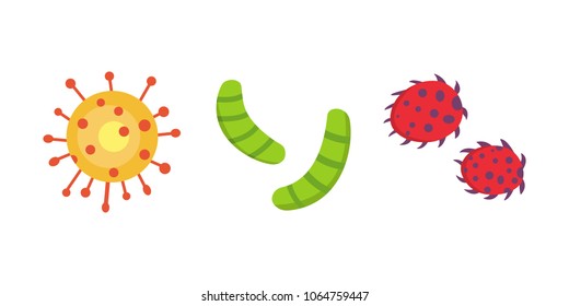 Set colorful viruses vector illustration. Bacteria and micro-organisms in cartoon style.