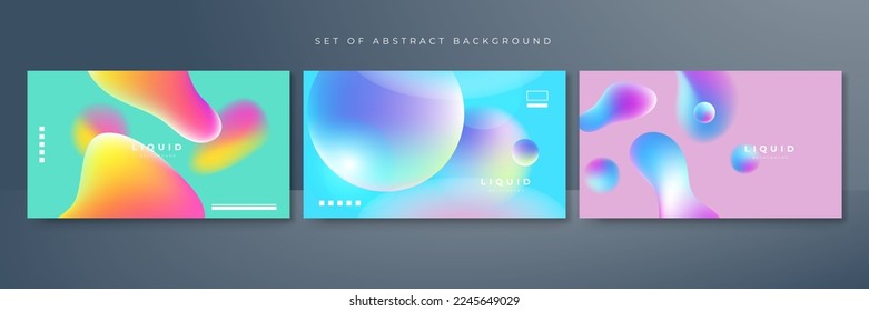 Set of colorful vivid vibrant gradient liquid fluid abstract background