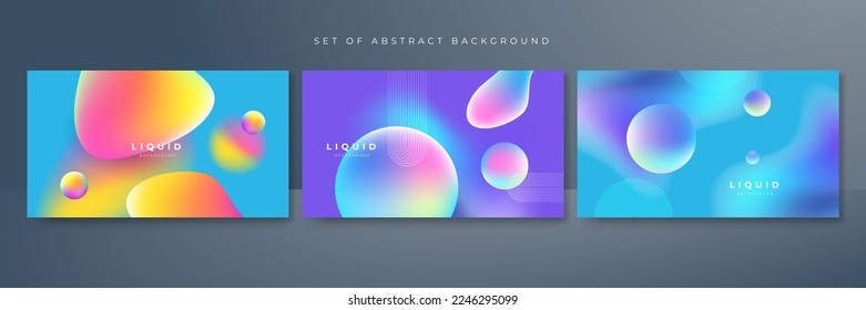 Set of colorful vivid vibrant gradient liquid fluid abstract background