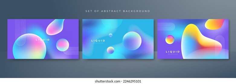 Set of colorful vivid vibrant gradient liquid fluid abstract background