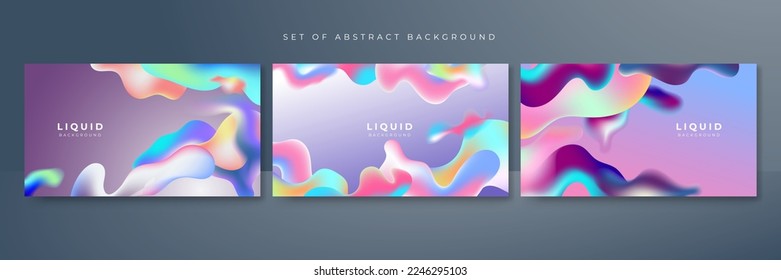 Set of colorful vivid vibrant gradient liquid fluid abstract background