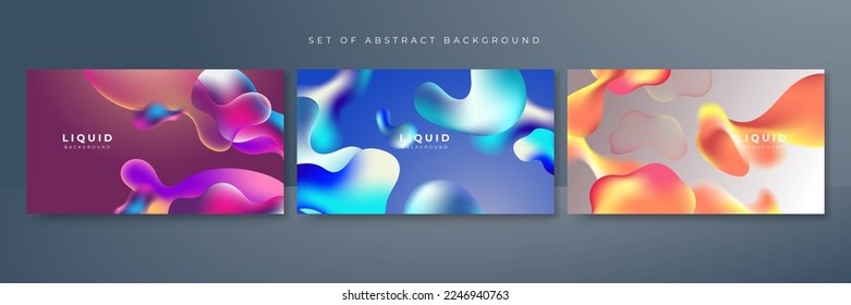 Conjunto de fondo abstracto colorido vivo gradiente vibrante gradiente líquido. Ilustración vectorial del fondo del fluido 3d