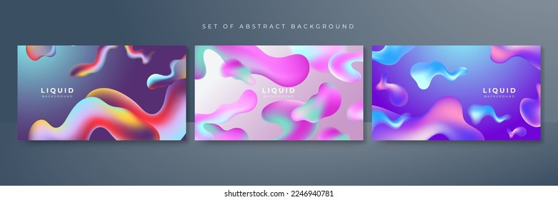Set of colorful vivid vibrant gradient liquid abstract background. Vector illustration of 3d fluid background