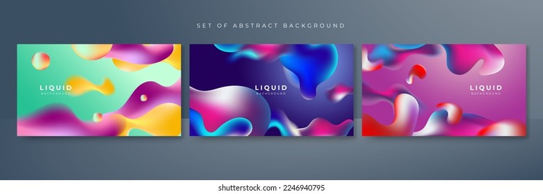 Set of colorful vivid vibrant gradient liquid abstract background. Vector illustration of 3d fluid background