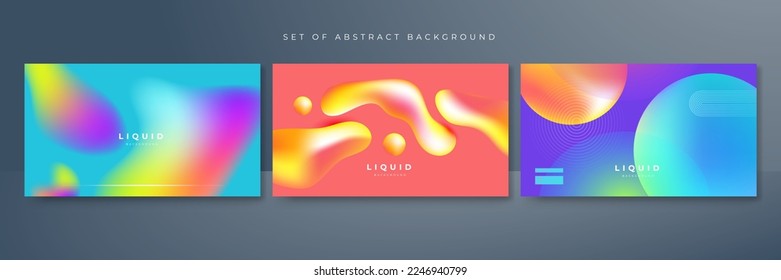 Set of colorful vivid vibrant gradient liquid abstract background. Vector illustration of 3d fluid background