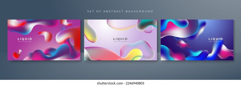 Conjunto de fondo abstracto colorido vivo gradiente vibrante gradiente líquido. Ilustración vectorial del fondo del fluido 3d