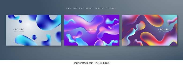 Set of colorful vivid vibrant gradient liquid abstract background. Vector illustration of 3d fluid background