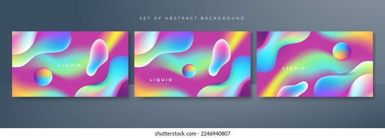 Set von bunten, lebhaften, dynamischen Farbverlauf-flüssigem abstraktem Hintergrund. Vektorgrafik, 3D-Hintergrund
