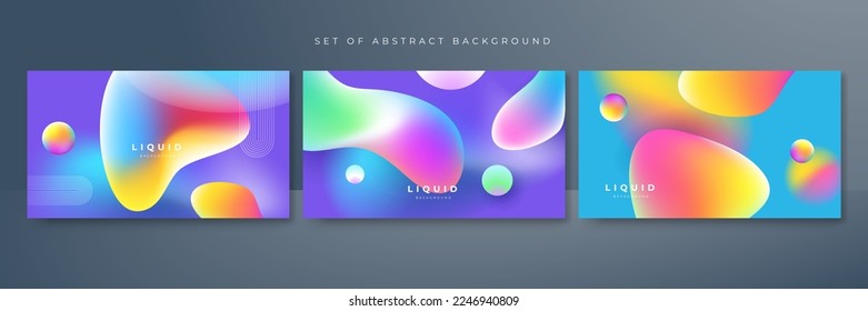Set of colorful vivid vibrant gradient liquid abstract background. Vector illustration of 3d fluid background