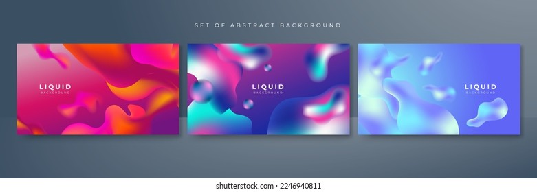 Set of colorful vivid vibrant gradient liquid abstract background. Vector illustration of 3d fluid background