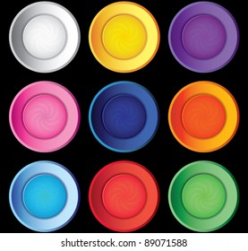 Set of colorful vortex buttons. EPS 10.