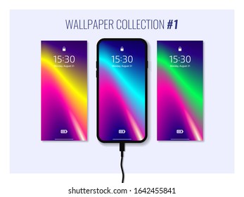 Set of colorful wallpapers for smartphone. Mobile gadget interface. Abstract background. Vector eps10