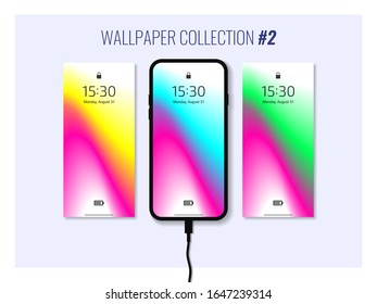 Set of colorful wallpapers for smartphone. Mobile gadget interface. Abstract background. Vector eps10