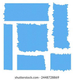 Set of colorful washi tapes isolated on white. Washi tapes collection in vector. Pieces of decorative tape for scrapbooks. Torn paper. Pattern with zig zag lines. Blue