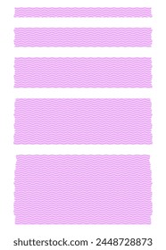 Set of colorful washi tapes isolated on white. Washi tapes collection in vector. Pieces of decorative tape for scrapbooks. Torn paper. Pattern with zig zag lines. Pink