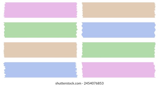 Set of colorful washi tapes isolated on white. Washi tapes collection in vector. Pieces of decorative tape for scrapbooks. Torn paper	