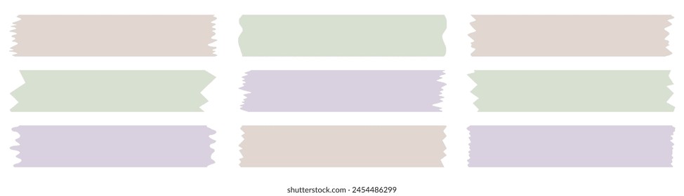 Set of colorful washi tapes isolated on white. Washi tapes collection in vector. Pieces of decorative tape for scrapbooks. Torn paper