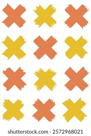 Set of colorful washi tapes isolated on white. Tapes collection in vector. Pieces of decorative tape for scrapbooks. Torn paper. Yellow and orange