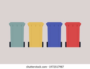 A set of colorful waste bins, garbage recycling 