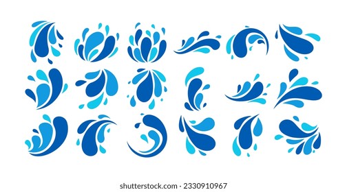 Set of colorful water drop icon logo design. Flat water splash logo icon bundle.