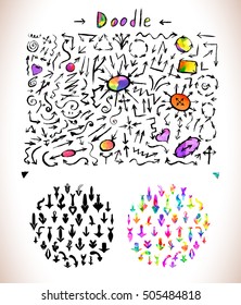 Set of colorful  watercolor arrows isolated on white background.  Rainbow colors collection.