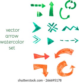 Set of colorful watercolor arrows. Vector illustration