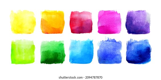 Set of colorful watercolor backgrounds for pictograms, rainbow colors, vector background set
