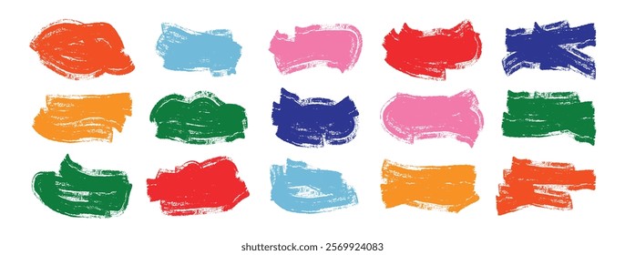  Set of colorful watercolor brush strokes, paint blots, and circles isolated on a white background. Set of grunge black paint, ink brush strokes. Brush Collection