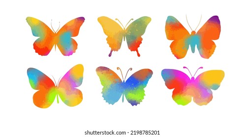 set of colorful watercolor butterflies. Vector illustration