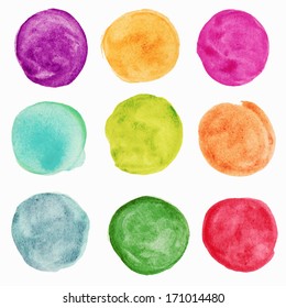 set of colorful watercolor circle. Vector design elements