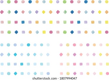 Set of colorful watercolor circles and square lines