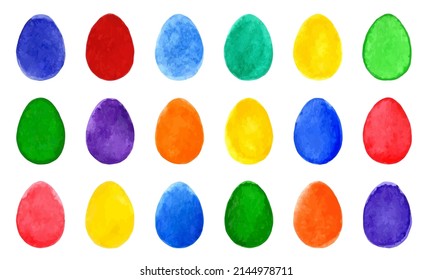 Set of colorful watercolor easter eggs on white background, Design elements for background, banner, Easter holiday card design. Hand painting