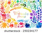 Set of colorful watercolor flowers. Vector illustration frame, vector set of red autumn watercolor leaves and berries, hand drawn design elements