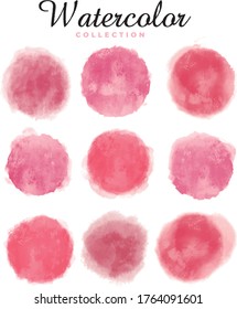 Set of colorful watercolor hand painted round shapes, stains, circles, blobs isolated on white. Illustration for artistic design.