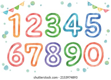 Set of colorful watercolor numbers. Vector illustration.