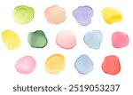 Set of colorful watercolor round shapes, stains, blobs circles. Hand drawn multicolored watercolor spots isolated