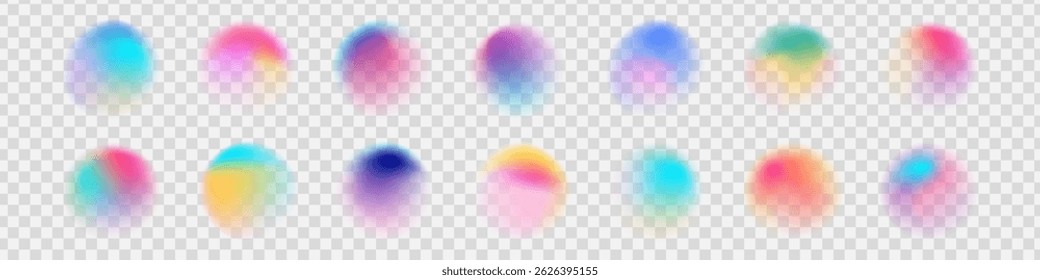 Conjunto de coloridas muestras de gradiente translúcido de acuarela, gradiente liso de puntos de pintura de neón brillante, Ilustración vectorial.
