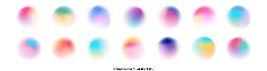 Set of colorful watercolor translucent gradient samples, Smooth gradient glowing neon paint spots, Vector illustration.