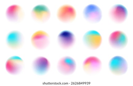 Ensemble d'échantillons de dégradés colorés et translucides à l'aquarelle, dégradés lisses, points de peinture néon brillants, Illustration vectorielle.