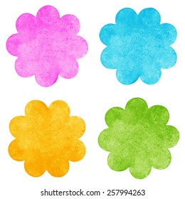 Set of colorful watercolor vector speech bubbles in form of flower or cloud circle.