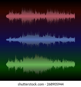 Set of colorful waveforms, vintage abstract background and symbol for music, sound engineering, and dance