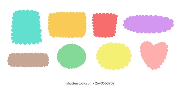 Set of colorful wavy edge shapes and frames in pastel style – great for playful borders, labels, and cheerful graphic accents.